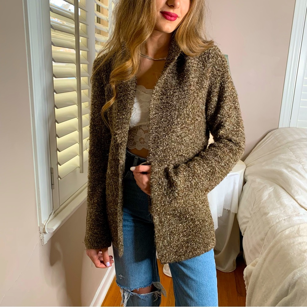 3 LEFT XS-M COZY Acrylic Metallic GO TO Fall Mocha Cardigan